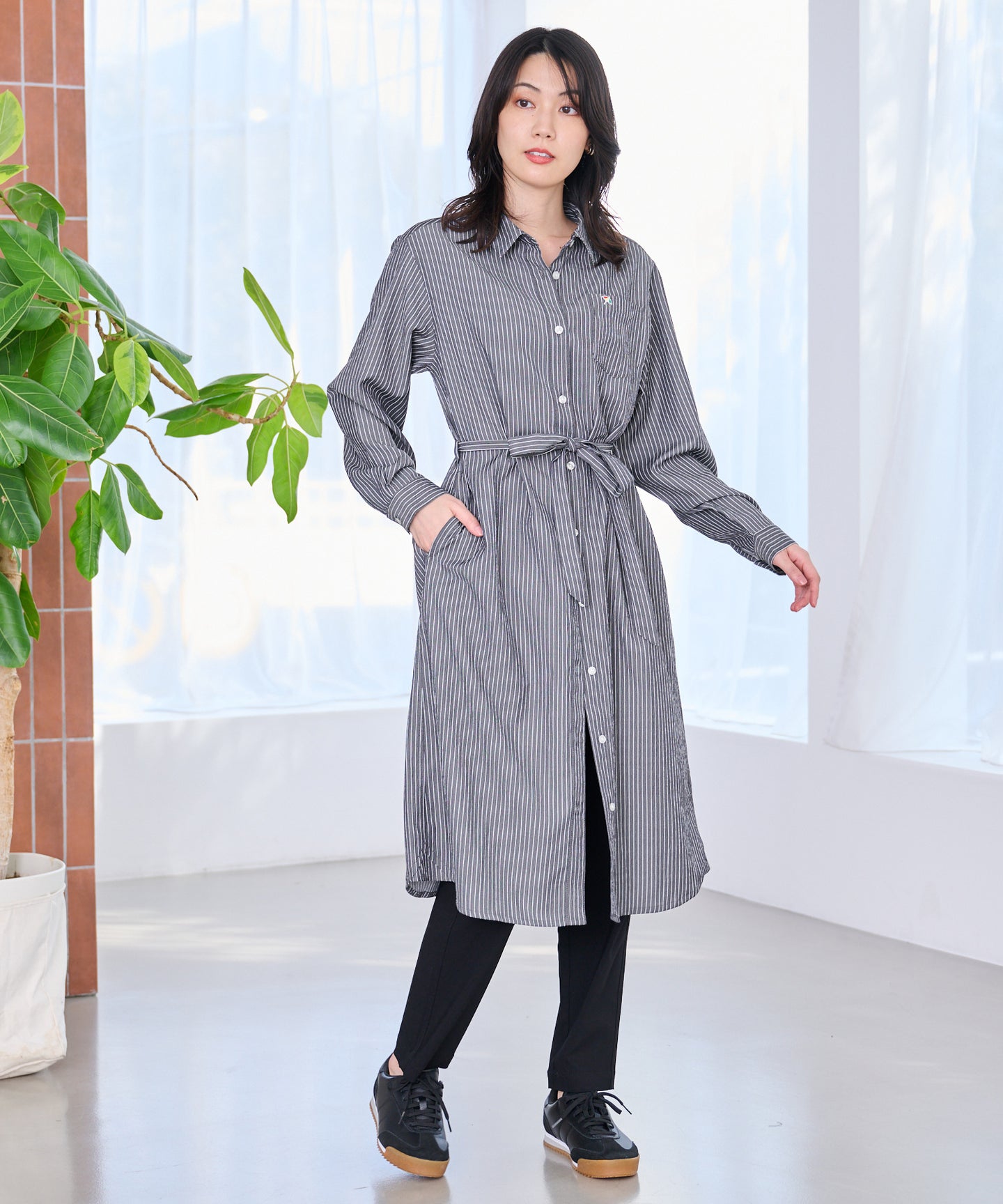 Arnold Palmer イージーケア ストライプ シャツワンピース